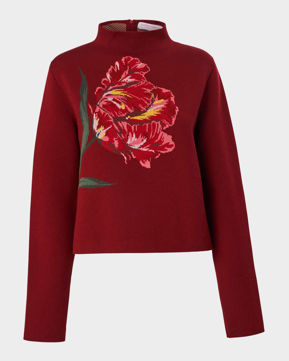 Intarsia-Knit Flower Funnel Sweat
